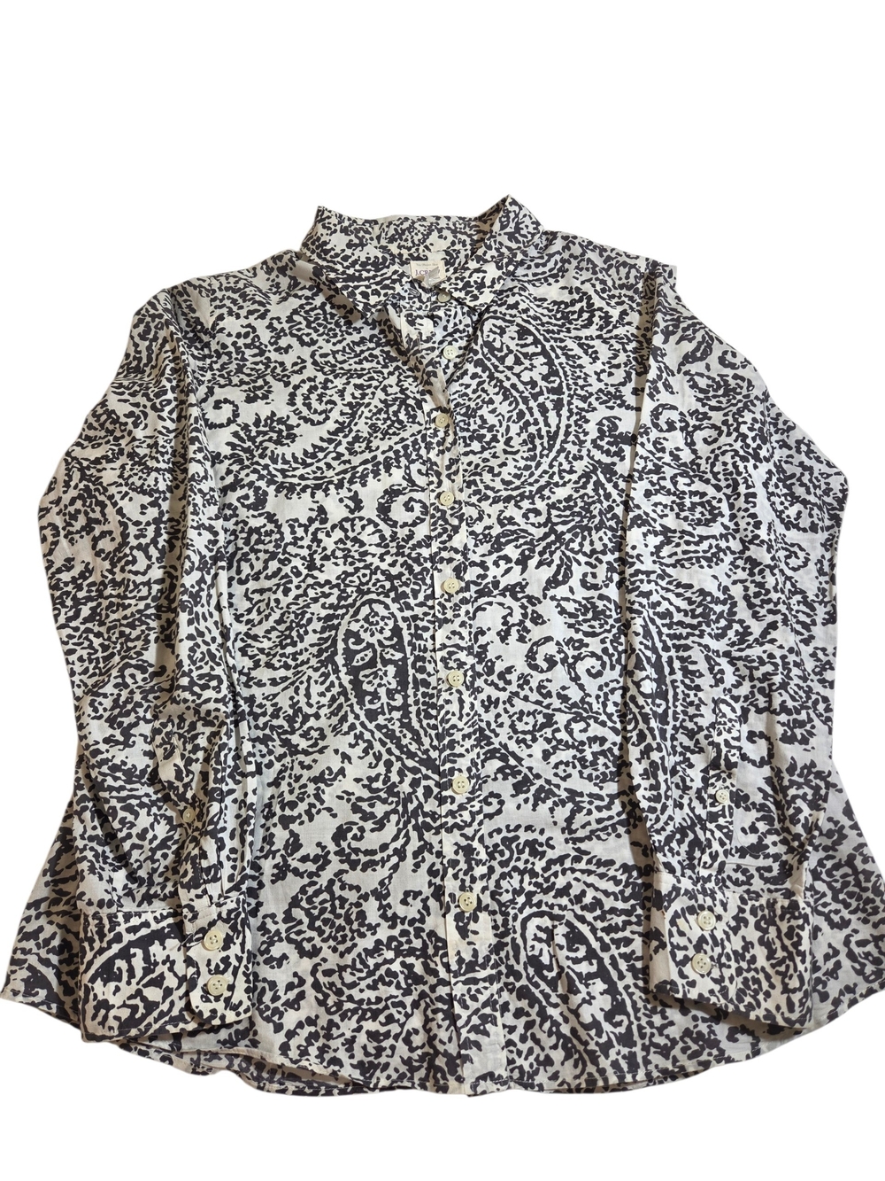 J.Crew The Perfect Shirt Gray White Paisley Button Front Cotton Shirt Size M
